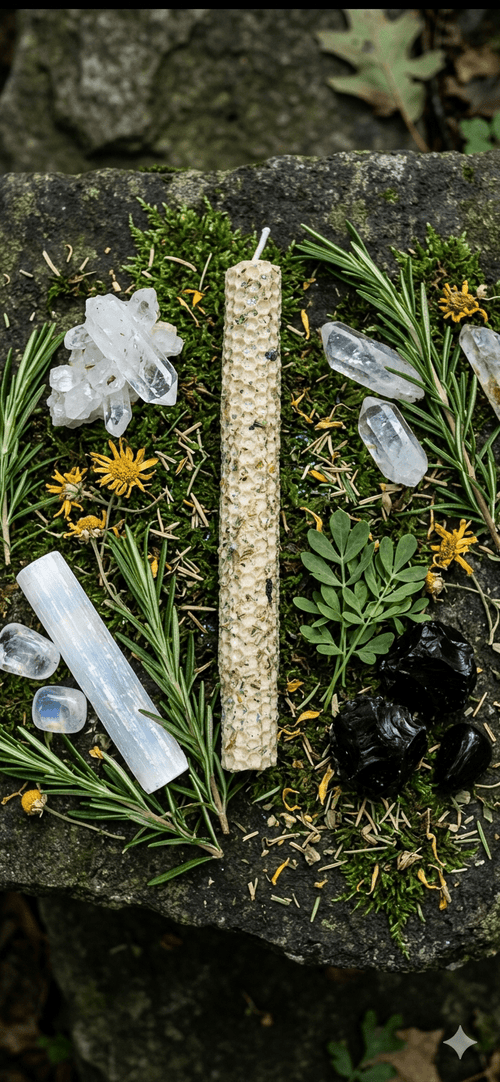 Honeycomb beeswax candle for protection and cleansing