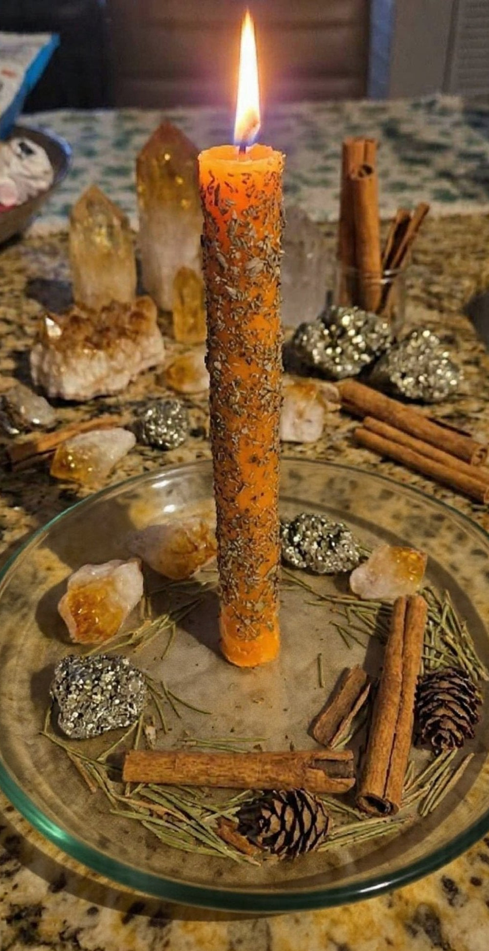 Honeycomb beeswax candle with herbs for road opening