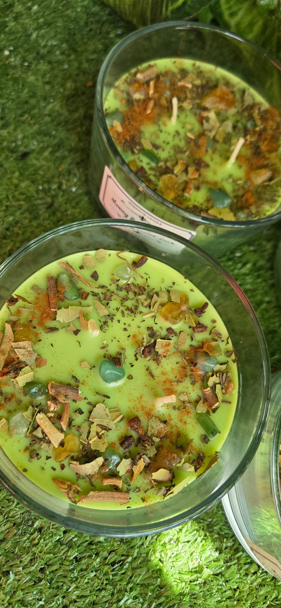 Money and good luck candle for attracting wealth and prosperity