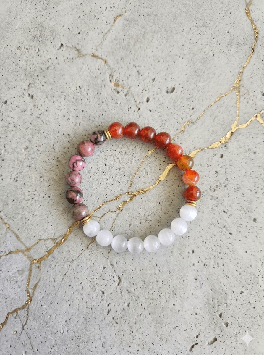 Rose quartz, Rhodonite, Carnelian self-love bracelet